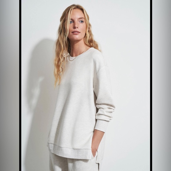 Varley Sweaters - Varley Women’s Charter Hi-Low Side Zip Doublesoft Sweater In Ivory Marl Size S